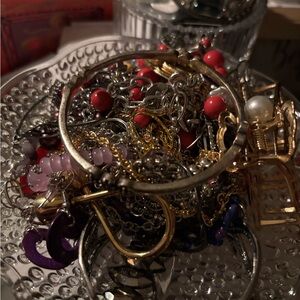 Gold-Tone Hoop & Charm Bracelet Set with Red Accents